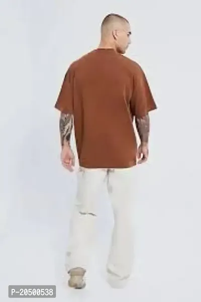 Emavic Men's Cotton Blend Half Sleeve Oversized Round Neck Drop Shoulder Loose Fit Solid T-Shirt-thumb4