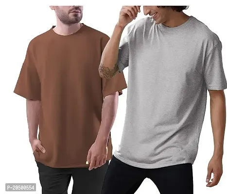 Emavic Men's Cotton Solid Half Sleeves Oversized Round Neck Drop Shoulder Relaxed/Loose Fit T-Shirt Combo Pack of 2