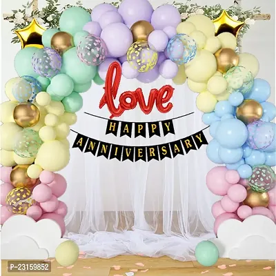 Day Decor Happy Anniversary Combo Kit - 68 Piecesconfetti Balloon For Anniversary Decoration Itemsred Foil Love Ballooncurtain And Multicolor Balloons