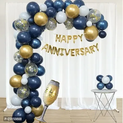 Day Decor Happy Anniversary Combo Kit - 60 Pcsfoil Balloons Anniversary Bannermulti Color Balloons For Anniversary Decoration Items- Combo-thumb0