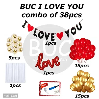 Day Decor Valentines Day Combo Kit - 38 Pcsi Love You Bannermulticolor Balloons For Proposal/Decoration For Valentine Day Partycurtain And Foil Love Balloon-thumb0