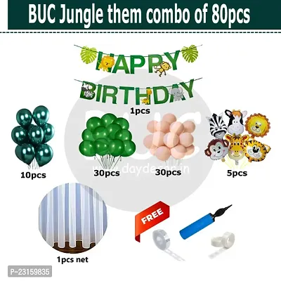 Day Decor Happy Birthday Deconation Ballon Combo Of 80 For Jungle Them With Green Happy Birthday Banner And Multicolor Balloonfancy Balloon, Happy Birthday Decoration Kit