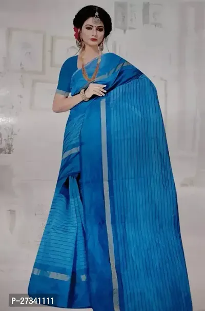 Elegant Blue Cotton Silk Saree with Blouse piece For Women-thumb0