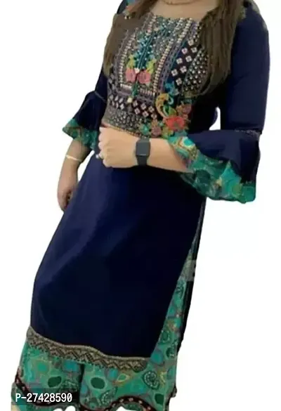 Stylish Navy Blue Rayon Kurta With Pant For Women-thumb0