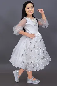 Elegant White Net Self Pattern Dresses For Girls-thumb3