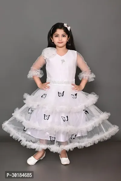 Fabulous White Net Fit And Flare Dress For Girls-thumb0