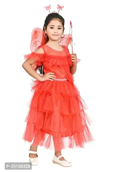 Zenat Girls Kids Net Regular Fit Knee Length Sweet Angel Frock Dress_5-R