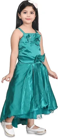 Zenat Girls Silk Blend Regular Fit Calf Length Casual Dress (Green_4-5 Years)-thumb2