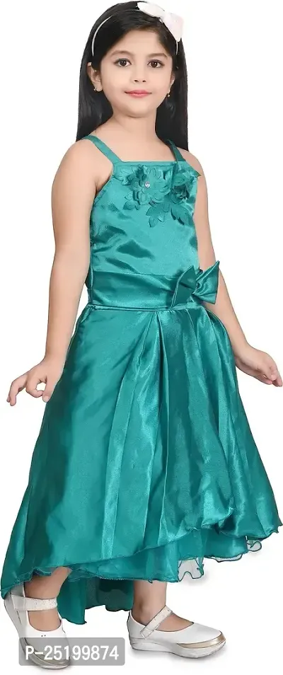 Zenat Girls Silk Blend Regular Fit Calf Length Casual Dress (Green_4-5 Years)-thumb3