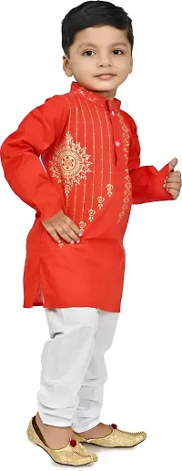 Stylish Red Cotton Blend Kurta Sets For Boys-thumb3