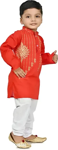 Stylish Red Cotton Blend Kurta Sets For Boys-thumb4