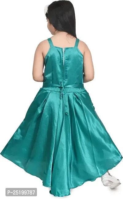 Zenat Girls Silk Blend Regular Fit Calf Length Casual Dress (Green_2-3 Years)-thumb2