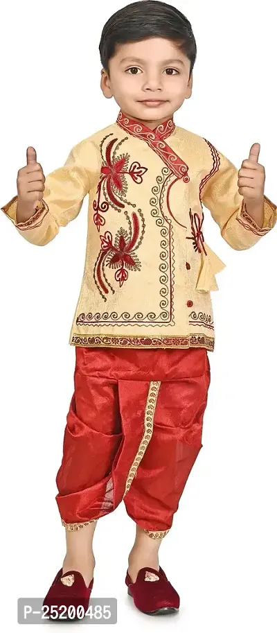 Zenat Boys Cotton Blend Regular Fit Embroidered Full Sleeve Dhoti  Kurta Set