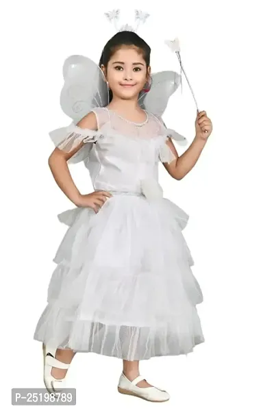 Zenat Girls Kids Net Regular Fit Knee Length Sweet Angel Frock Dress (White_9-10 Years)
