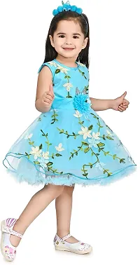 Zenat Girls Silk Blend Regular Fit Midi/Knee Length Casual Dress (Sky Blue_18-24 Months)-thumb3