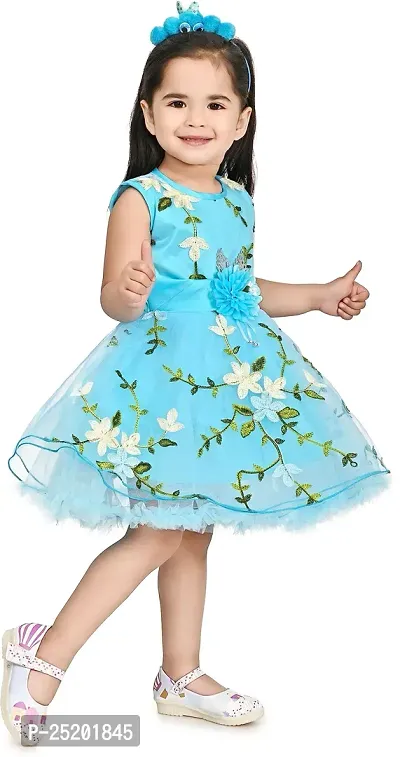 Zenat Girls Silk Blend Regular Fit Midi/Knee Length Casual Dress (Sky Blue_18-24 Months)-thumb4