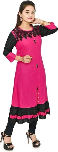 Zenat Women's Cotton Rayon Regular Fit Casual Wear 3/4 Sleeve Kurta_AKMT62-thumb2