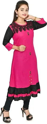 Zenat Women's Cotton Rayon Regular Fit Casual Wear 3/4 Sleeve Kurta_AKMT62-thumb3