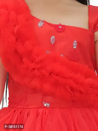 Elegant Red Net Self Pattern Dresses For Girls-thumb3