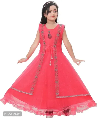 Zenat Girls Net Regular Fit Maxi/Full Length Casual Dress (Red_10-11 Years) AK1000-R-10/11