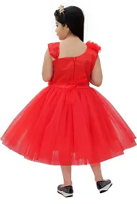 Elegant Red Net Self Pattern Dresses For Girls-thumb1