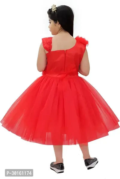 Elegant Red Net Self Pattern Dresses For Girls-thumb2