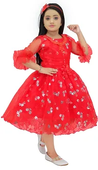 Elegant Red Net Self Pattern Dresses For Girls-thumb3