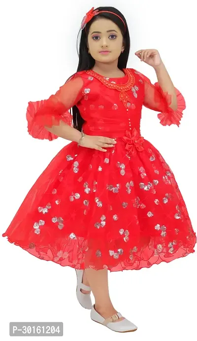 Elegant Red Net Self Pattern Dresses For Girls-thumb4