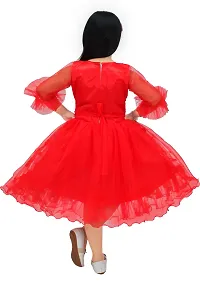 Elegant Red Net Self Pattern Dresses For Girls-thumb1