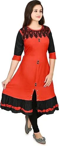 Zenat Women's Cotton Rayon Regular Fit Casual Wear 3/4 Sleeve Kurta_AKMT62-thumb2