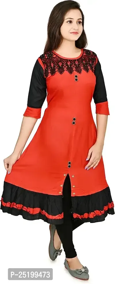 Zenat Women's Cotton Rayon Regular Fit Casual Wear 3/4 Sleeve Kurta_AKMT62-thumb3
