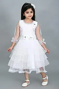 Zenat Girls Net Regular Fit Calf Length Casual Dress (White_3-4 Years) AK0044-W-3/4-thumb1