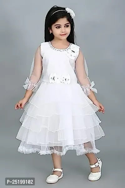 Zenat Girls Net Regular Fit Calf Length Casual Dress (White_3-4 Years) AK0044-W-3/4-thumb2