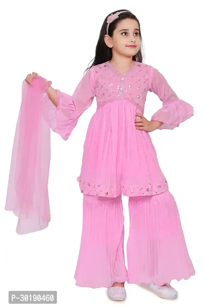 Stylish Pink Georgette Salwar Suit Set For Girls-thumb0