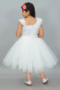 Elegant White Net Self Pattern Dresses For Girls-thumb1