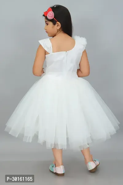 Elegant White Net Self Pattern Dresses For Girls-thumb2