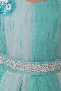 Fabulous Turquoise Net Fit And Flare Dress For Girls-thumb2