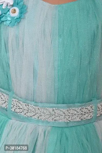 Fabulous Turquoise Net Fit And Flare Dress For Girls-thumb3