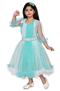 Fabulous Turquoise Net Fit And Flare Dress For Girls-thumb4