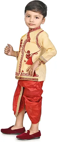 Zenat Boys Cotton Blend Regular Fit Embroidered Full Sleeve Dhoti  Kurta Set-thumb2