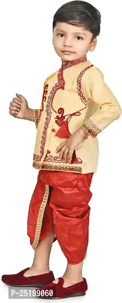 Zenat Boys Cotton Blend Regular Fit Embroidered Full Sleeve Dhoti  Kurta Set-thumb3