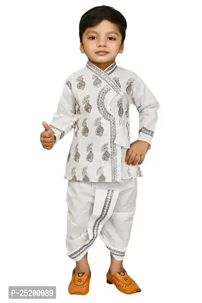 Zenat Boys Cotton Blend Regular Fit Printed Full Sleeve Dhoti  Kurta Set-thumb0