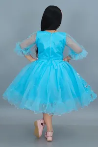 Elegant Blue Net Self Pattern Dresses For Girls-thumb1