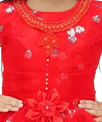 Elegant Red Net Self Pattern Dresses For Girls-thumb2