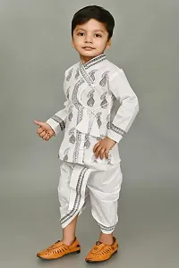 Zenat Boys Cotton Blend Regular Fit Printed Full Sleeve Dhoti  Kurta Set-thumb3