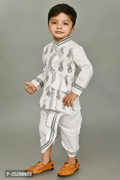 Zenat Boys Cotton Blend Regular Fit Printed Full Sleeve Dhoti  Kurta Set-thumb4