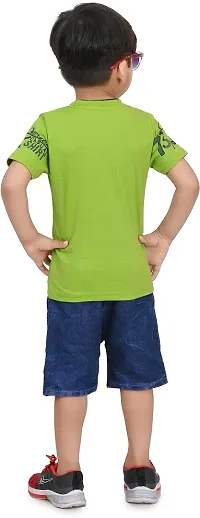 Zenat Boys Cotton Blend Regular Fit Printed Round Neck Half Sleeve Casual Wear T-Shirt  Jeans Set (Green_1-2 Years) PANDORA-GREEN-1/2-thumb1