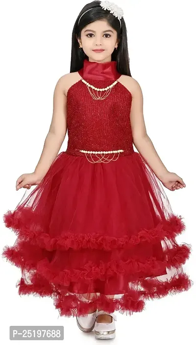 Zenat Girls Net Regular Fit Maxi/Full Length Daily Sleeveless Dress with Elegant Design