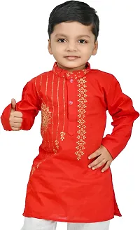 Stylish Red Cotton Blend Kurta Sets For Boys-thumb2