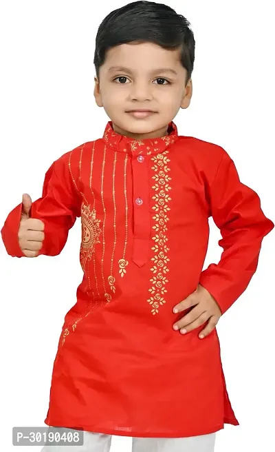 Stylish Red Cotton Blend Kurta Sets For Boys-thumb3